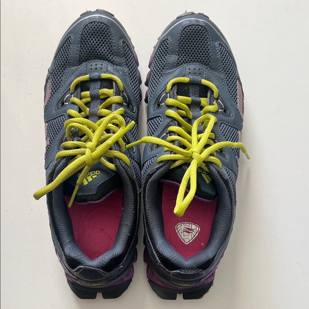 Like New Adidas Dark Gray Sneakers with Bright Yellow Laces
